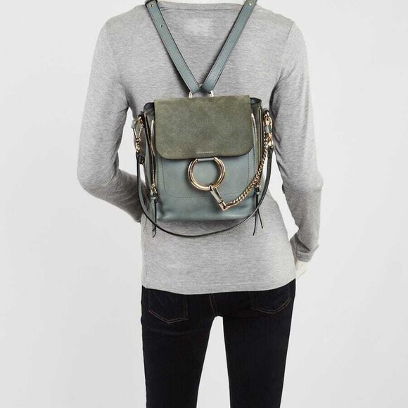Chloe Light Blue Leather/Suede Small Faye Backpack Bag - Picture 3 of 11